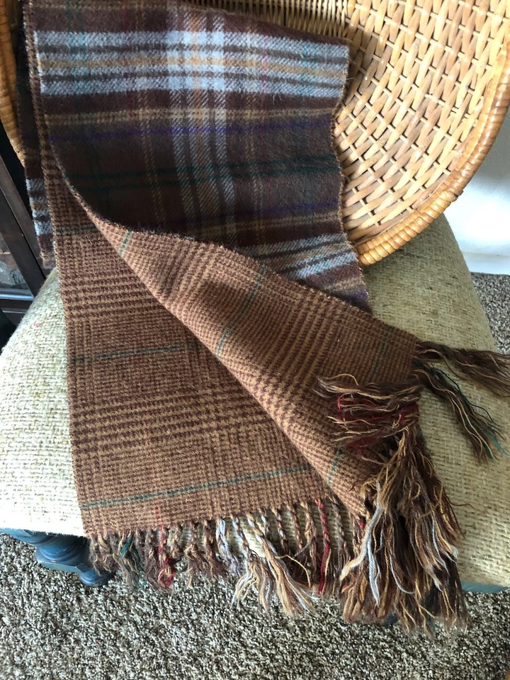 Chaps Polo Ralph Lauren Bufanda Acrílica Reversible Cuadros Marrón Flecos Foto 2 de 4