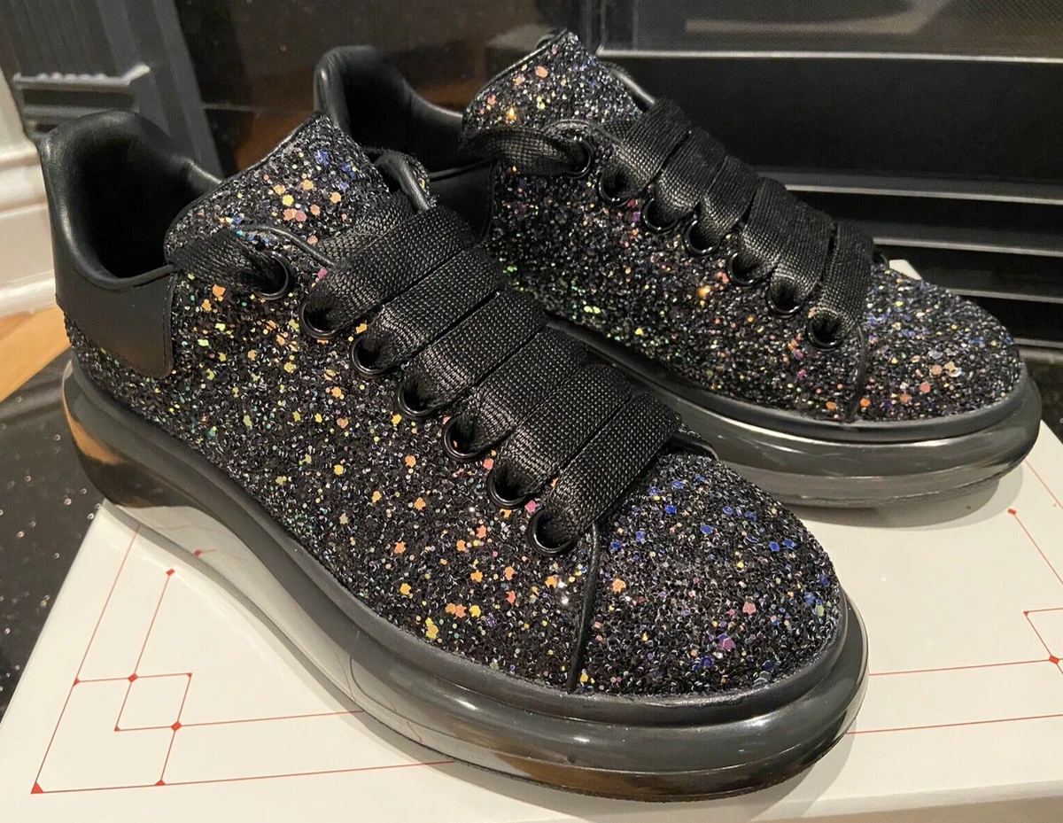 Alexander McQueen Black Galaxy Glitter Oversized Sneakers; Bubble Sole, US  6