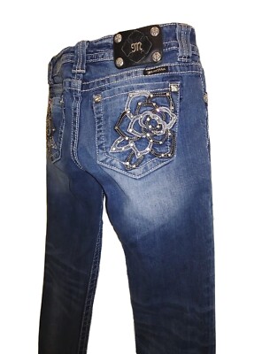  Miss Me ROSE (Floral Flower) S 27 RHINESTONE Studded Jeans #JP61205 Mea 28X31 