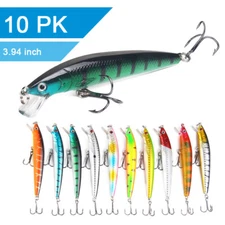 10PCS Fishing Lures Crankbaits Jerkbait Minnow Lot Hooks Crank Bait Bass Tackle