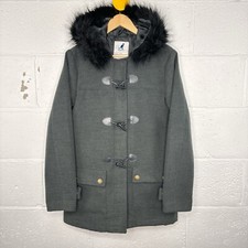 Kangol Grey Fur Hooded Parka Coat Size 14