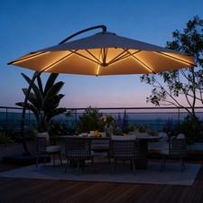 11FT Cantilever Umbrella led Light Patio Large Aluminum Offset Umbrella Rotation