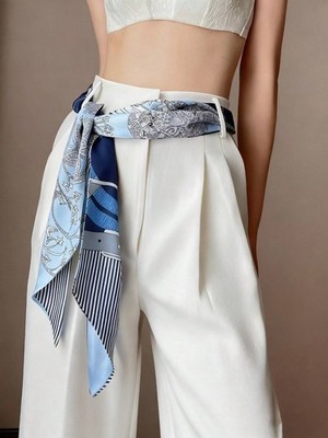 Green And White Women s Simulated Silk Scarf Bandana For Waist Headband Neck