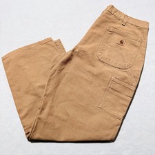 Carhartt Carpenter Loose Fit Work Pants Duck Dungaree Brown Canvas 38X30 B11-BRN