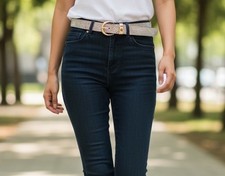 Rhinestone Crystal Skinny Belt Silver Tone Buckle Size Large NWT