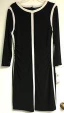 Ralph Lauren Sz 14 NWT Black White Long Sleeve A Line Dress Lined Long Sleeve