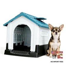 Dog House Outdoor for Small Dogs, Plastic Pet House 25.2"D x 19.3"W x 26"H Blue