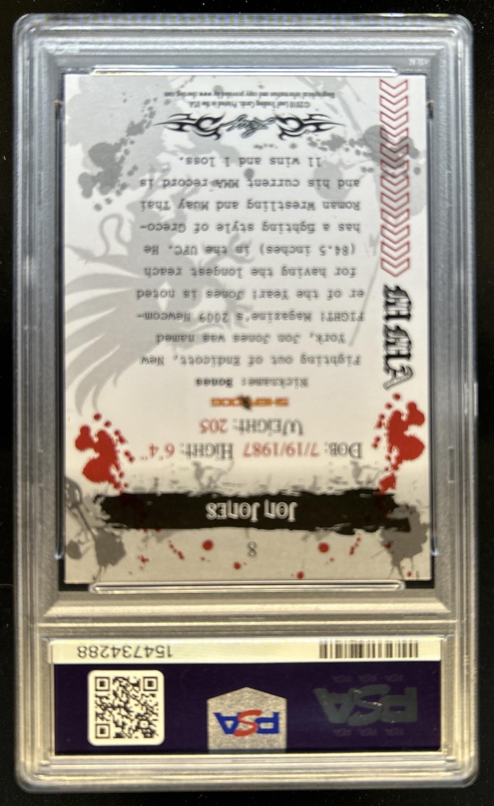 2010 Leaf MMA Jon Jones #8 PSA 10 GEM MINT view 2