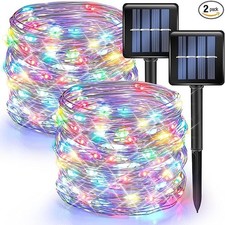 2 Pack Solar String Lights Outdoor, Total 80FT 240LED Solar Powered Waterproof