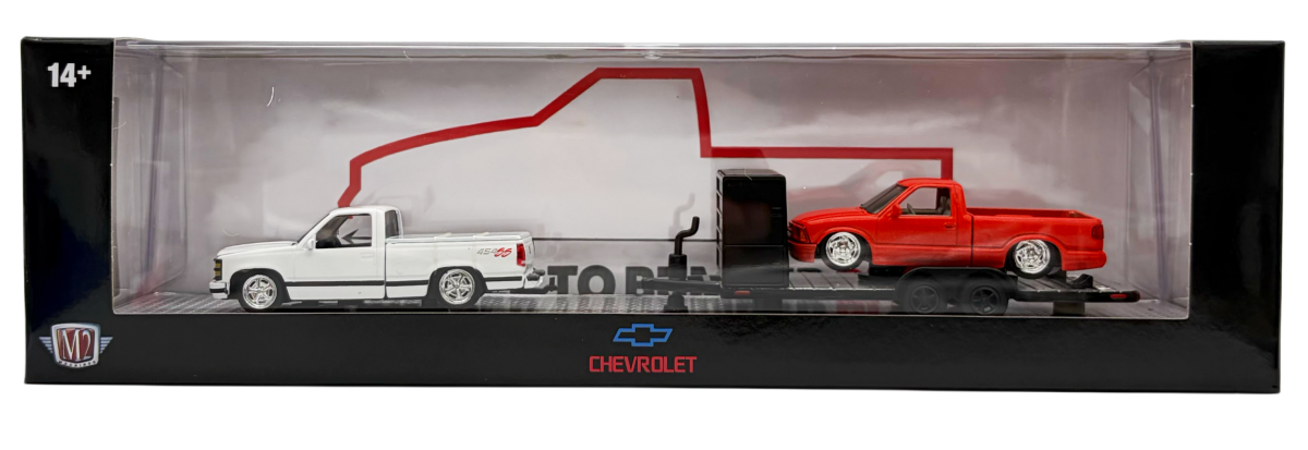 M2 MACHINES 1:64 1995 CHEVROLET S10 RED & 1993 C1500 SS 454 WHITE