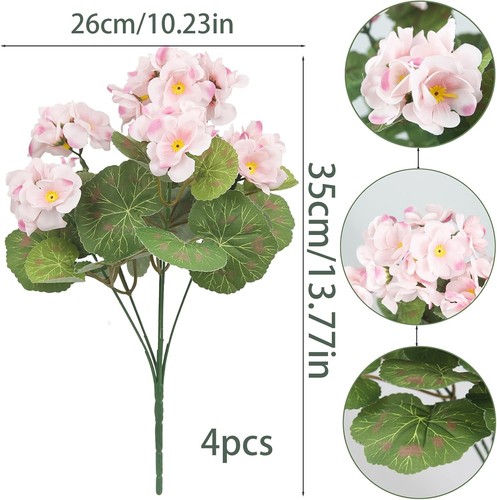 Realistic Silk Geranium Bushes - 4 Pack for Effortless Indoor/Outdoor Charm - Bild 4 von 8