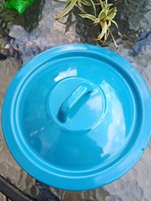 Vintage Blue Enamel in Metal Round Saucepan/Stockpot Lid with Handle 20cm D