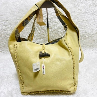 Carlos Falchi Hobo Schultertasche Tasche Handtasche Leder in Gelb GEBRAUCHT G...