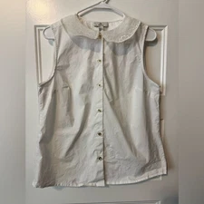 H Halston Sleeveless Blouse with Lace Peter Pan Collar Size Medium