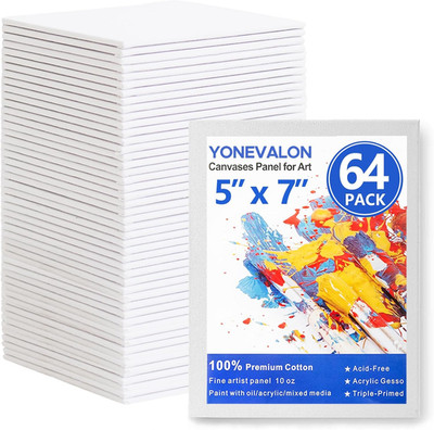 64 Pack 5'' x 7'' Canvas Boards Painting Panels Cotton Primed Acrylic Oil Art
