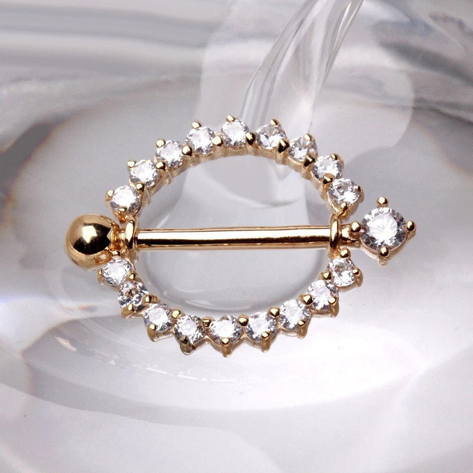 14Kt Yellow Gold Nipple Ring with Round CZ - Image 2 of 3