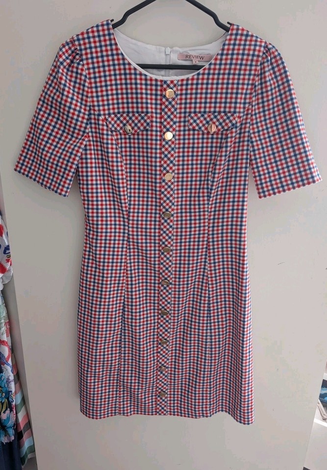 REVIEW Piccadilly Red White & Blue Check Mini Dress Size 8 