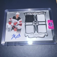 2023-24 UPPER DECK THE CUP #F-HU JACK HUGHES FOUNDATIONS QUAD JERSEY AUTO #/15