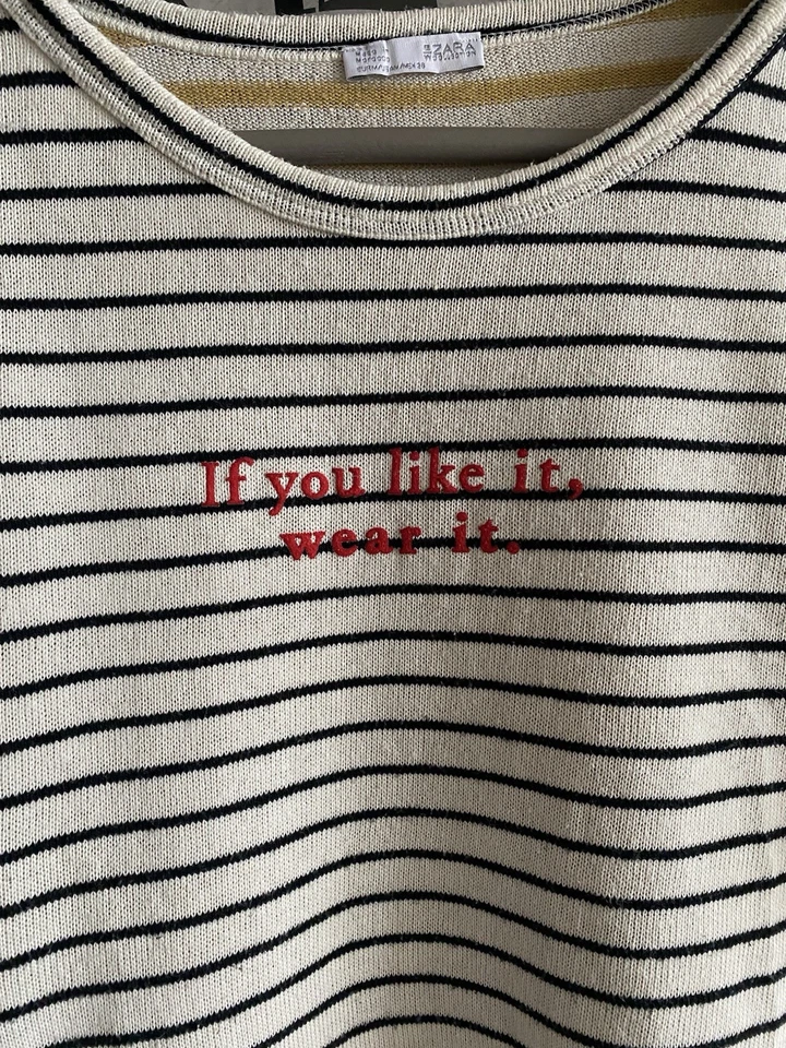 Zara Women’s Knitted Top If You Like It Wear It Embroidered Short Sleeve M UK 14 - Image 3 of 4