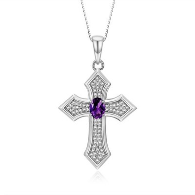 RYLOS Cross Necklace: Gemstone & Diamond Sterling Silver Pendant, Birthstone