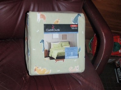 Cuddl Duds GREEN DOGS QUEEN Size Cotton HEAVYWEIGHT Flannel Sheet Set  -  NEW