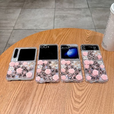Hülle für Samsung Galaxy Z Flip 7 6 5 4 3 fach Motorola Oppo Diamond Flower Cover