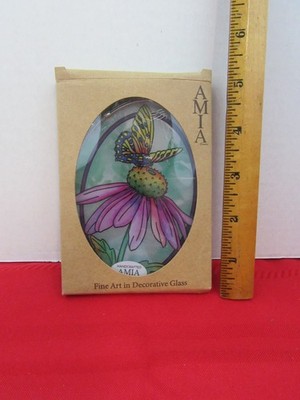 242.  AMIA Studios Fine Art in Decorative Glass Suncatcher Butterfly on a Flower