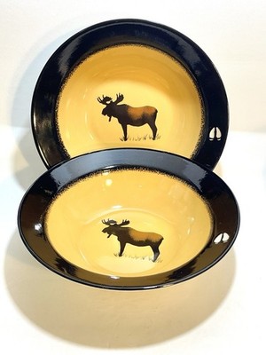  2 Big Sky Carvers Brushwerks Moose Pasta Bowls 9 1/4 
