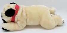 Muñeca Brooklyn de colección juguete Nov Co. Peluche negro crema Pug perro 14" con cuello rojo