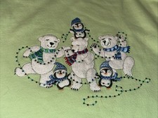 Vtg Morning Sun sweatshirt womens XL Green Penguins Polar Bears Christmas Top