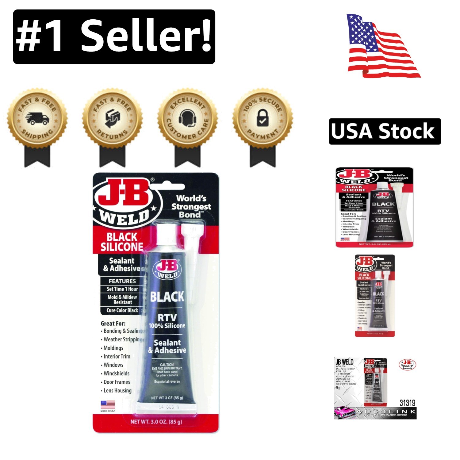 Black RTV Silicone Adhesive 3 oz Waterproof Sealant for Home Auto Repair