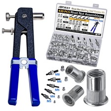 Askway Pressure Rivet Nut Tool Kit 430Pcs Aluminum Rivet Nut Combination