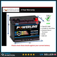 AGM Battery fits DACIA JOGGER LODGY SANDERO DUSTER 2010 on Stop Start 027 AGM