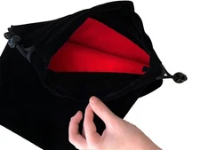 Large Black Velvet Drawstring Pouch, Red Velvet Lining Inside, 9 x 11.4 inche...