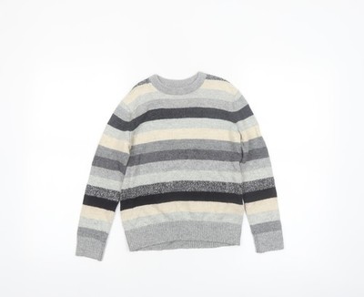 GAP Kinder Jungen grau gestreifter Pullover Pulli mit Rundhalsausschnitt Größe 6-7 Jahre