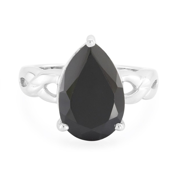 Cavill Ring 7,00Ct Schwarzer Spinell Tropfen 925 Silber Sterlingsilber-image