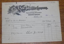 Antique 1905 Billhead Receipt - Reid Tobacco Co. Cigars - Milton PA