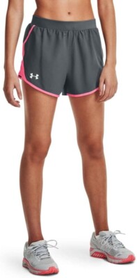 UNDER ARMOUR WOMEN FLY BY 2.0 RUNNING ATHLETIC GYM SHORTS GREY PINK - SMALL