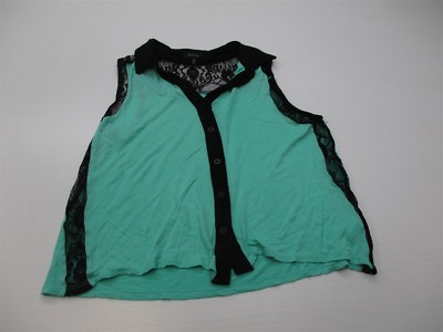 MONTEAU Women's Size M Classic 100% Rayon Crochet Green/Black Blouse 