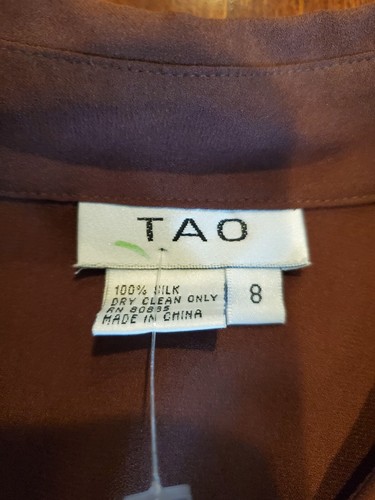 Tao 100 % Seide Langarm Button Down Kragen Hemd-Tunika Stil braun, Gr. 8 Neu mit Etikett - Bild 6 von 6