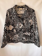 Chico's Lightweight Button Black White Animal Print Long Sleeve Jacket Size 1 S