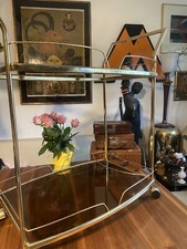 Vintage Barwagen Servierwagen Messing Rauchglas edel