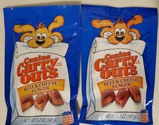 NIP Set of 2Canine Carry Outs Beef  Cheese Flavor 5.2oz bag Dog Snacks Treats