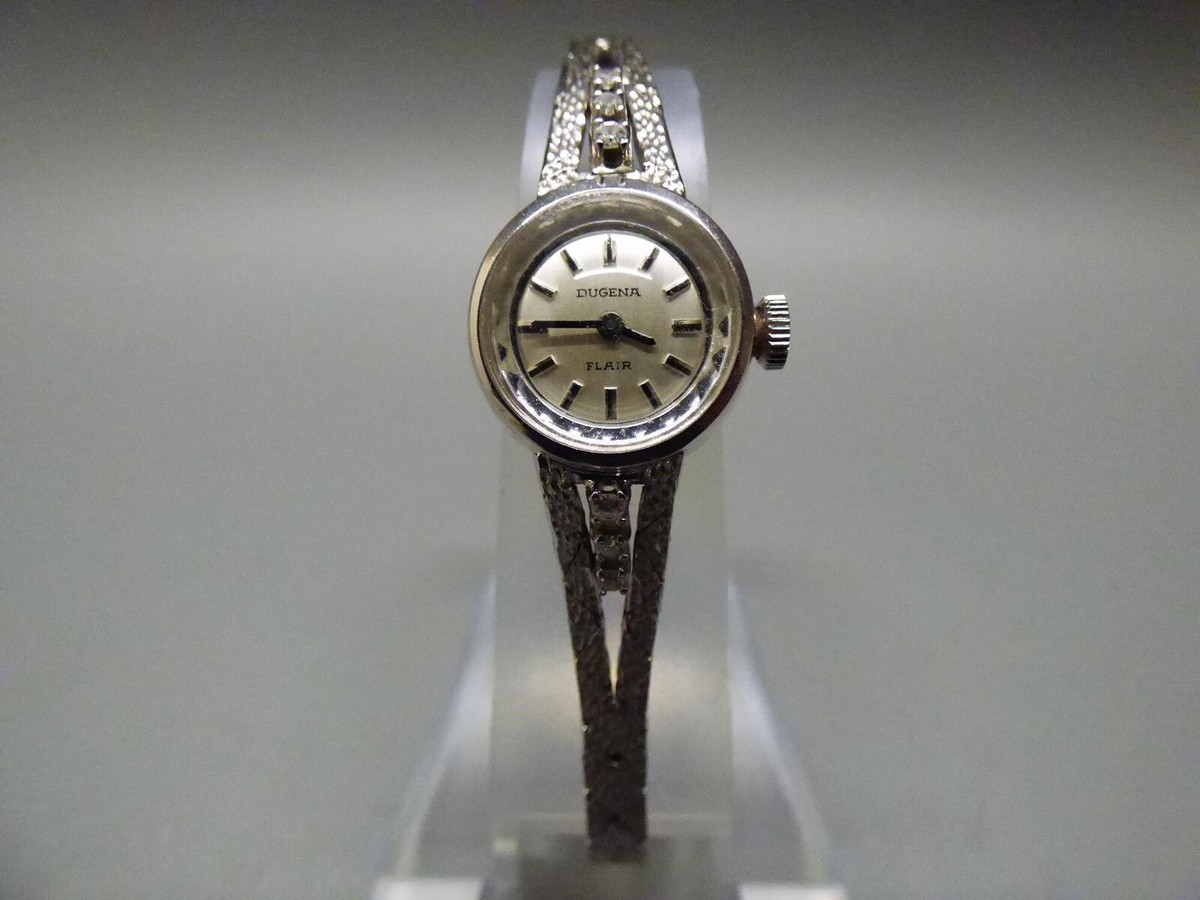 Dugena Flair 585 Gold White Gold Diamonds 14 Carat Ladies Wristwatch
