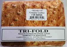 Paul Walter Trifold Ostrich Genuine Leather Wallet for Men / RFID Blocking Tan