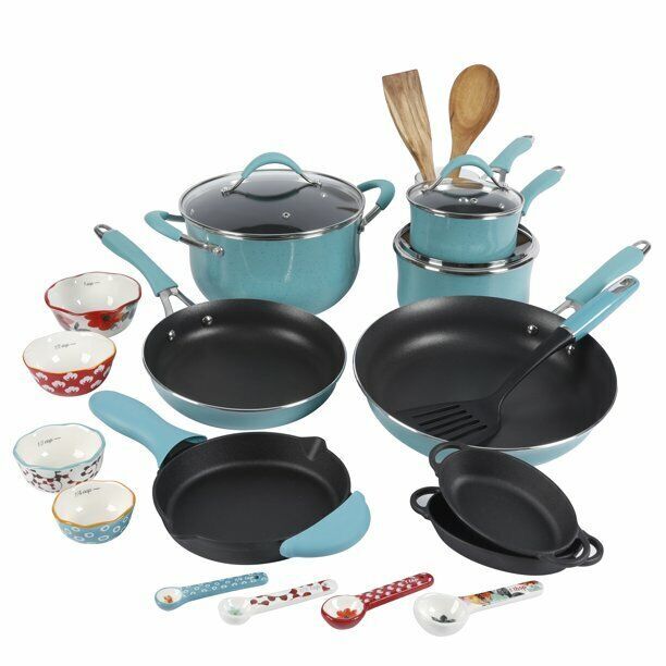 The Pioneer Woman Frontier Speckle 24-Piece Cookware Combo Set - Turquoise