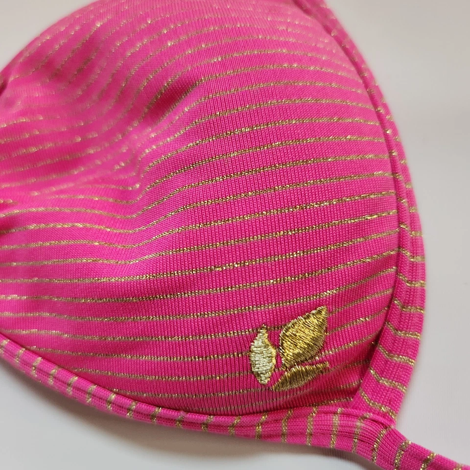 Top de bikini Reef halter triángulo medio rosa a rayas para jóvenes Foto 2 de 4