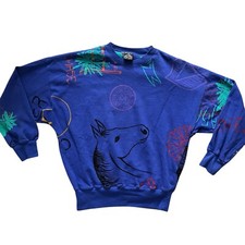 VTG 80s Equestrian Horse Lover Novelty Sweatshirt Sz Small AOP Drawing