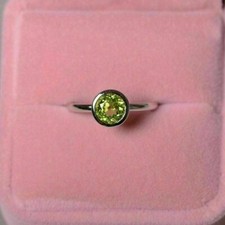 Solitaire Bezel Ring Set 1.20Ct Round Lab-Created Peridot 925 Sterling Silver