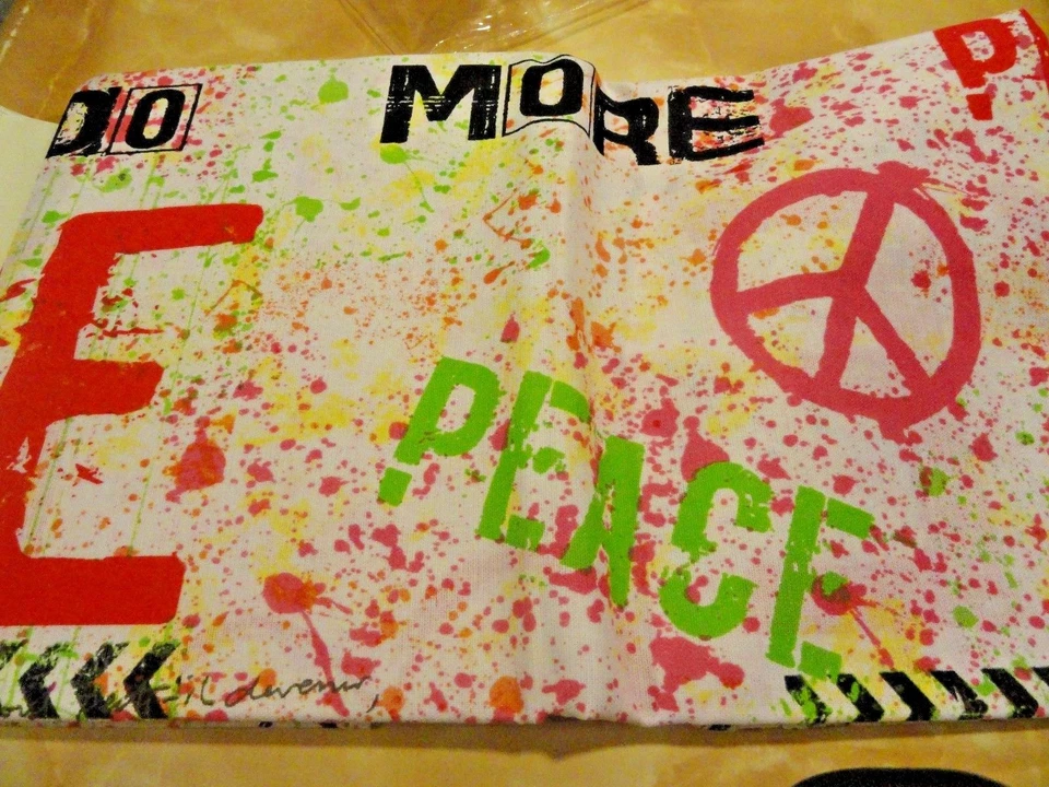 CORTINA DE CHUVEIRO COLORIDA~Tecido~Retro~Sinal de PAZ~Vermelho~Verde~Laranja~Roxo AMOR - Imagem 2 de 4